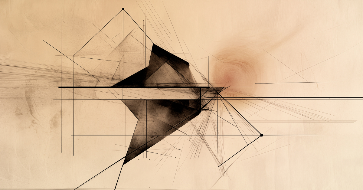 A minimalist composition of intersecting lines and geometric shapes in muted tones.